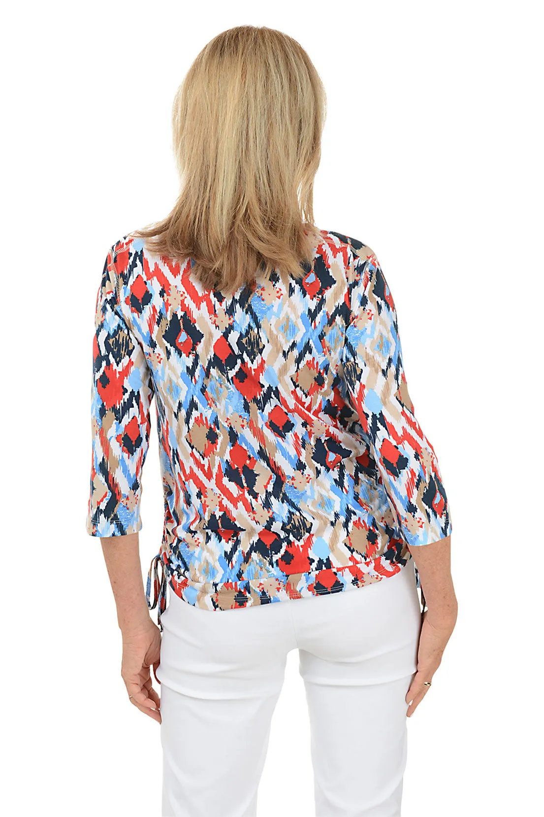 Red Alert Ikat Side Shirred Top
