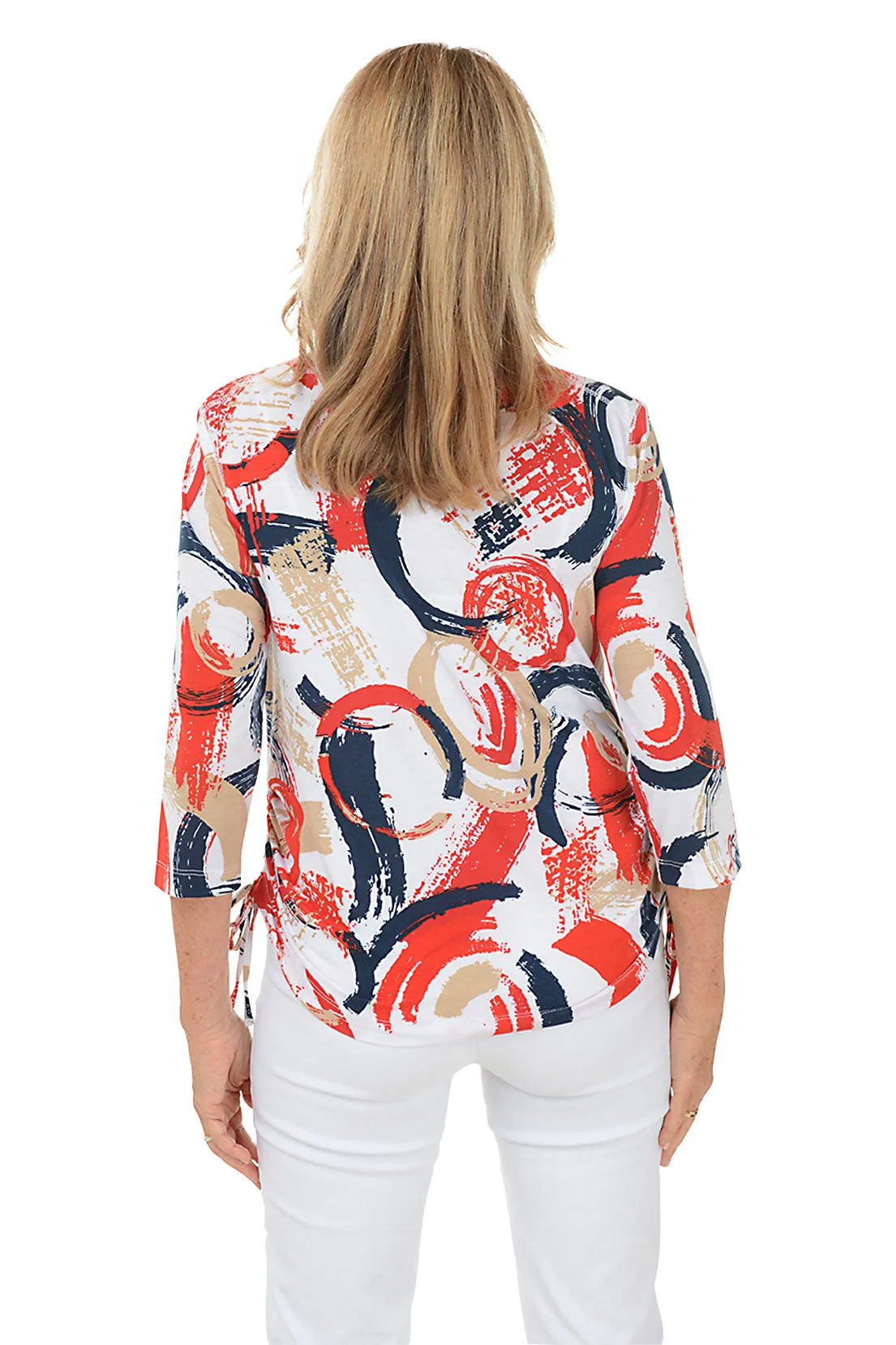 Red Painted Loops Side Shirred Knit Top