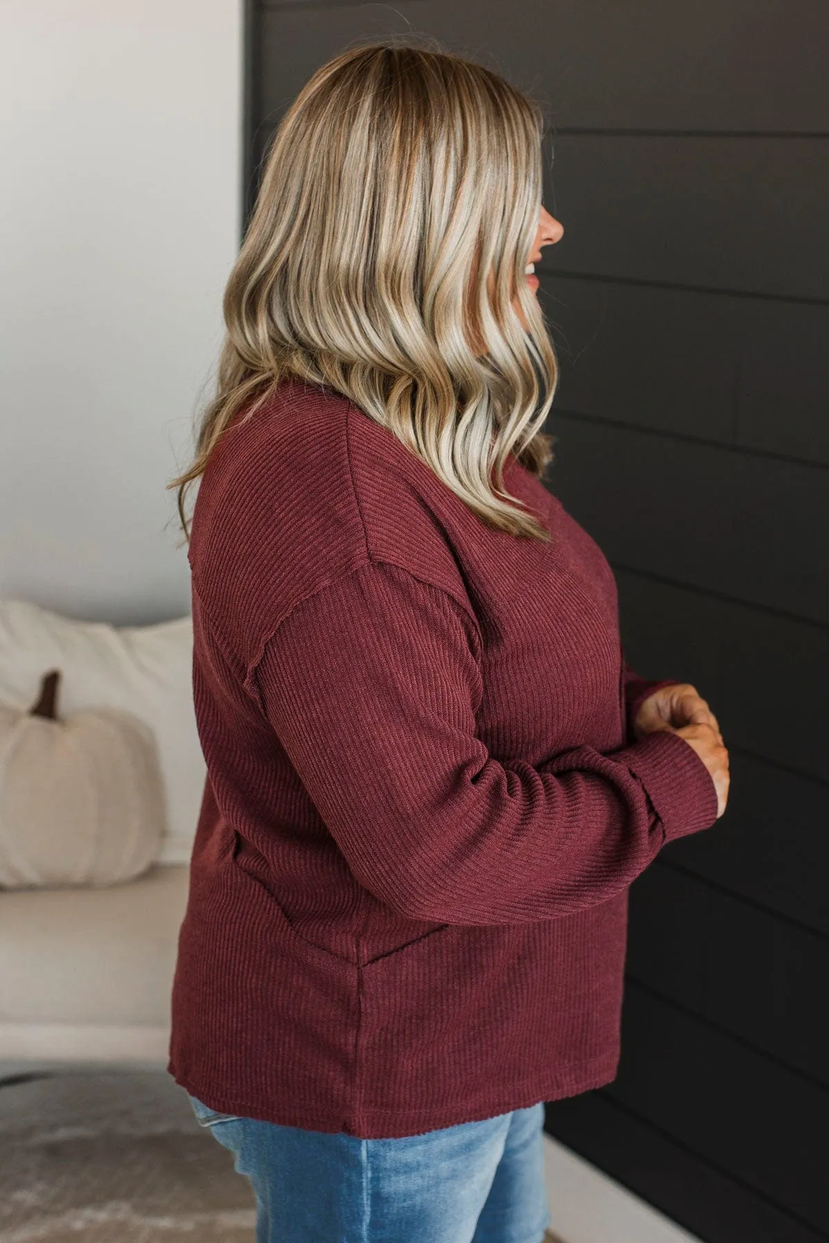 Renewed Confidence Ribbed Knit Top- Wine