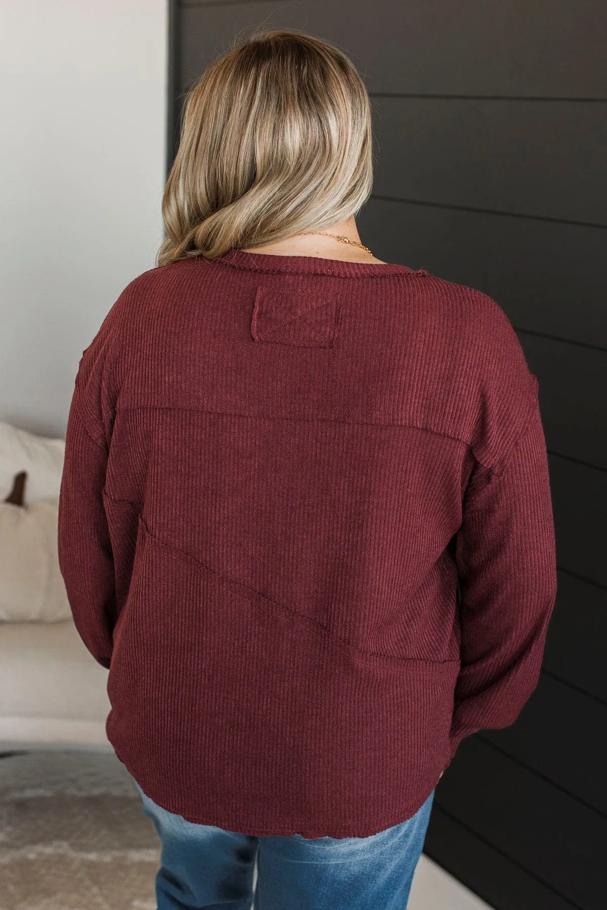 Renewed Confidence Ribbed Knit Top- Wine