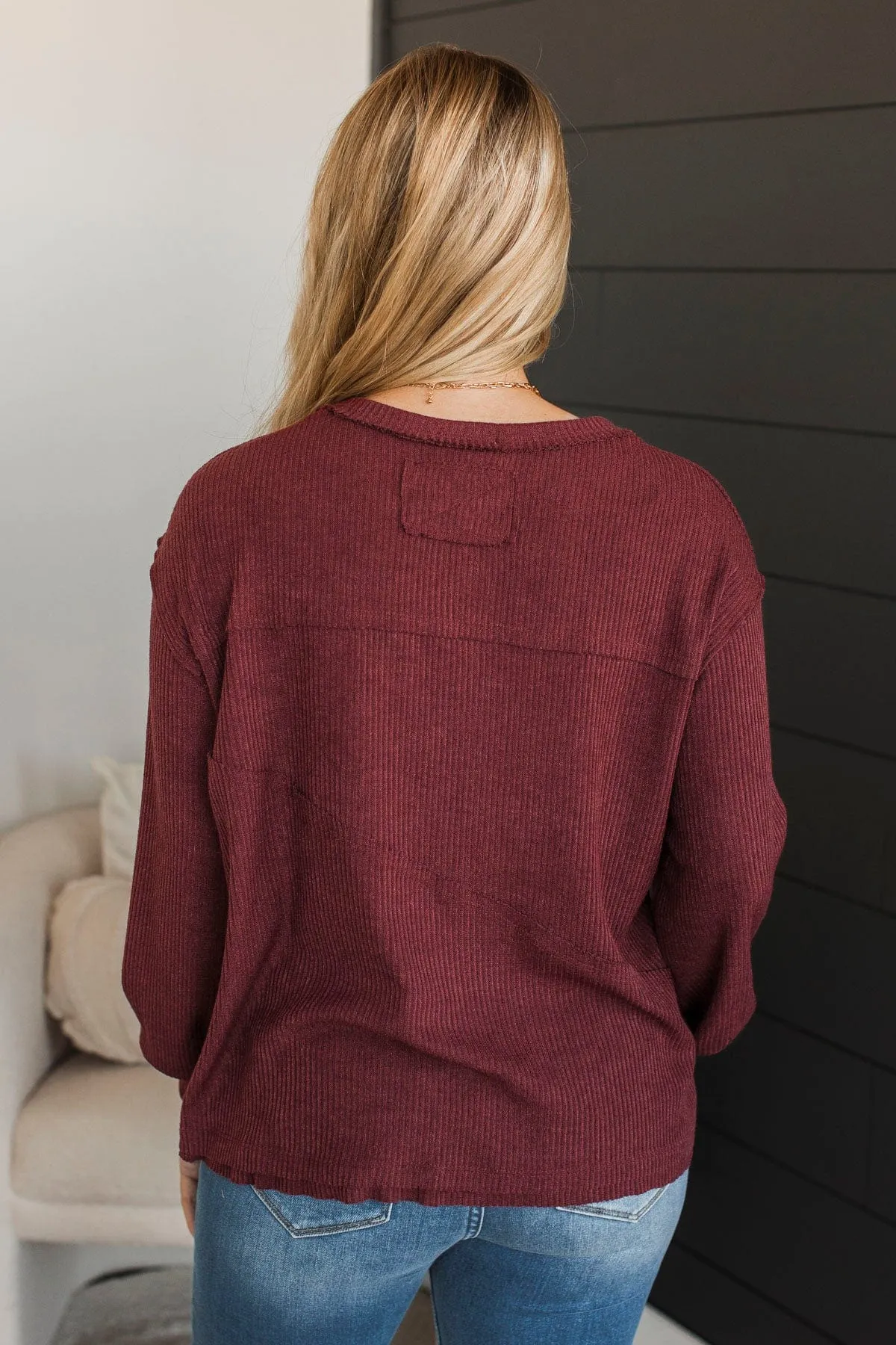Renewed Confidence Ribbed Knit Top- Wine