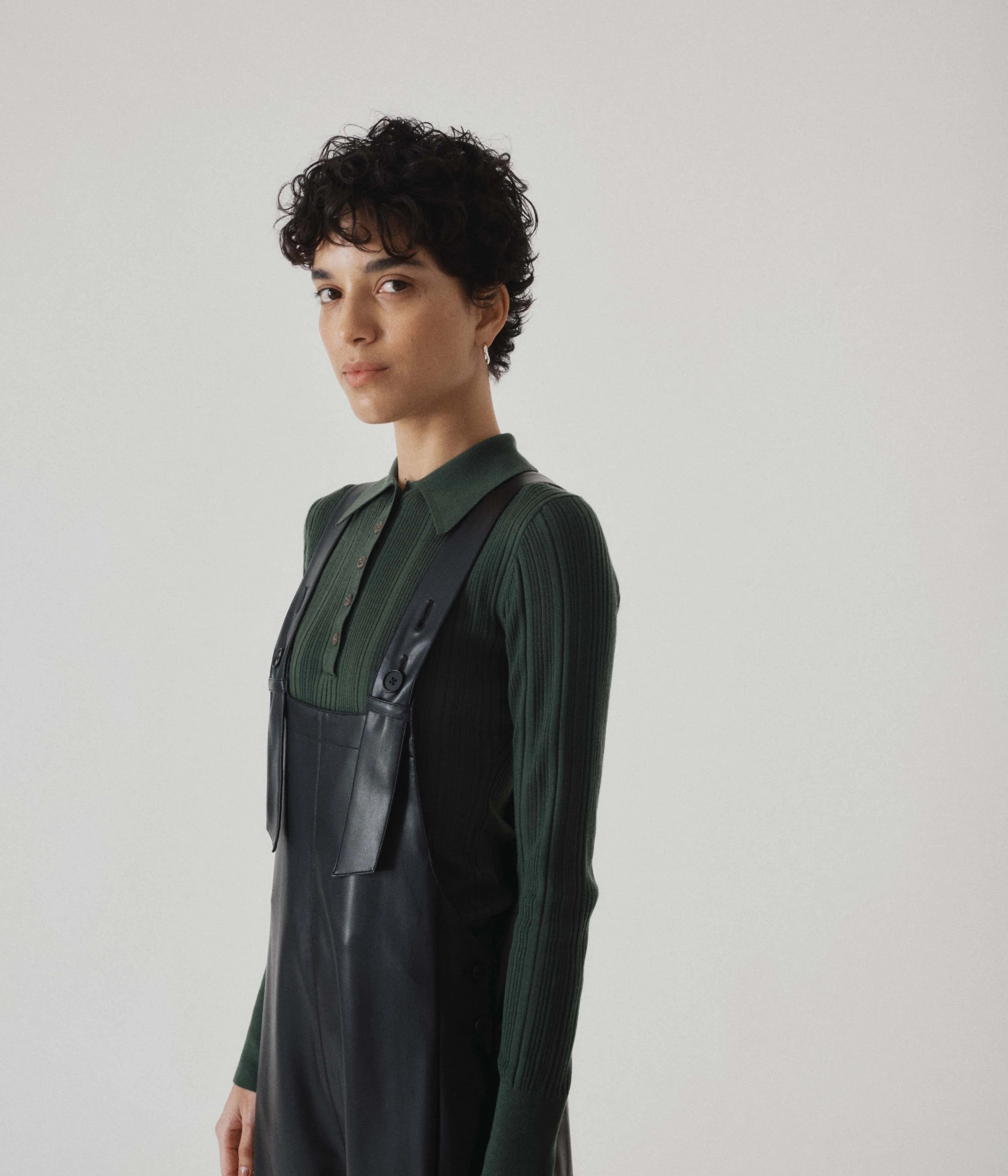 Ribbed Knit Polo in Pine
