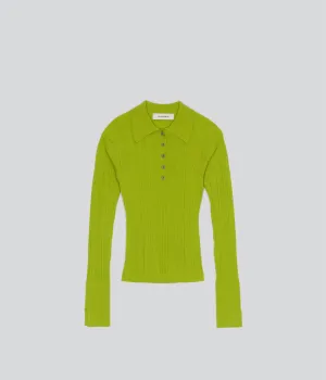 Ribbed Knit Polo in Wasabi