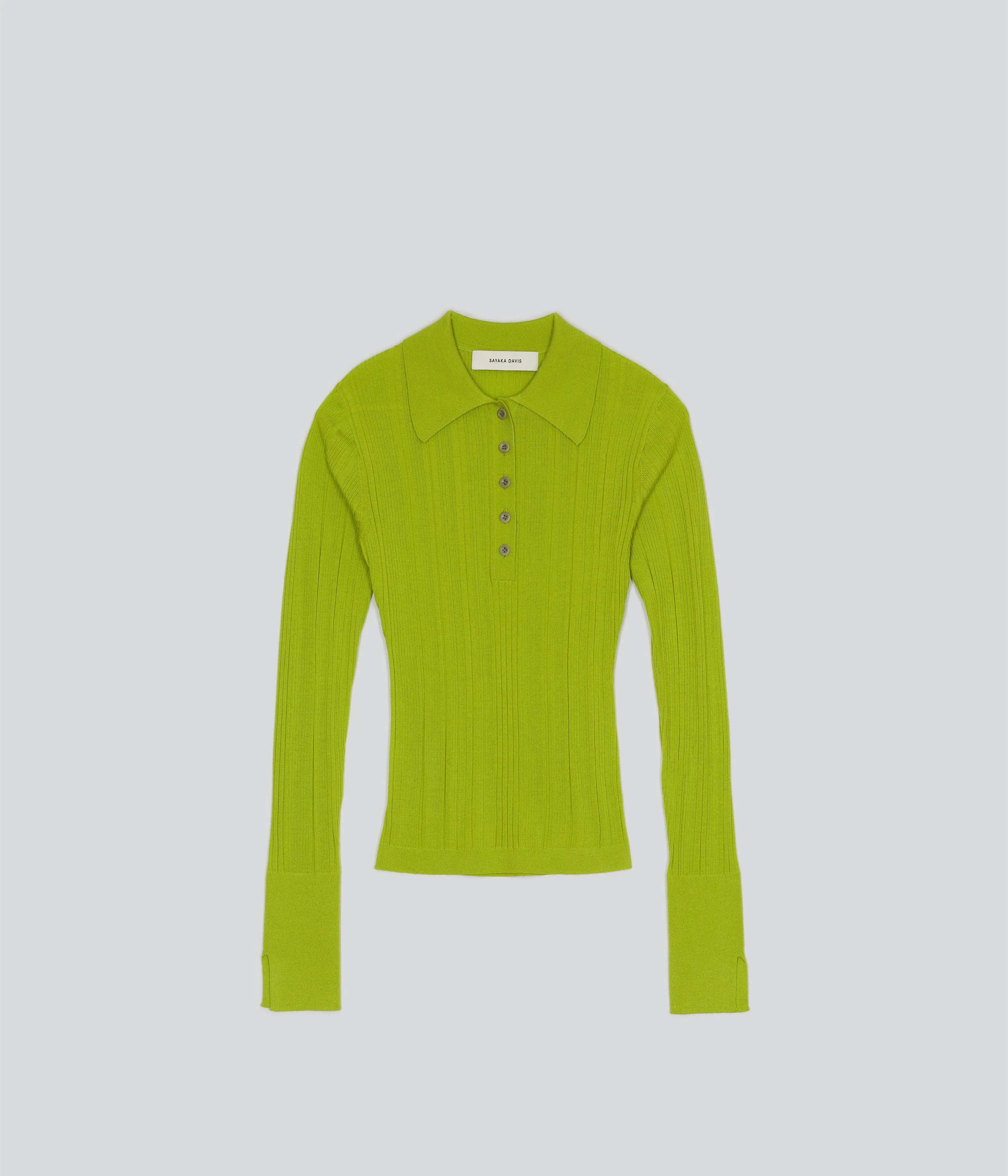 Ribbed Knit Polo in Wasabi