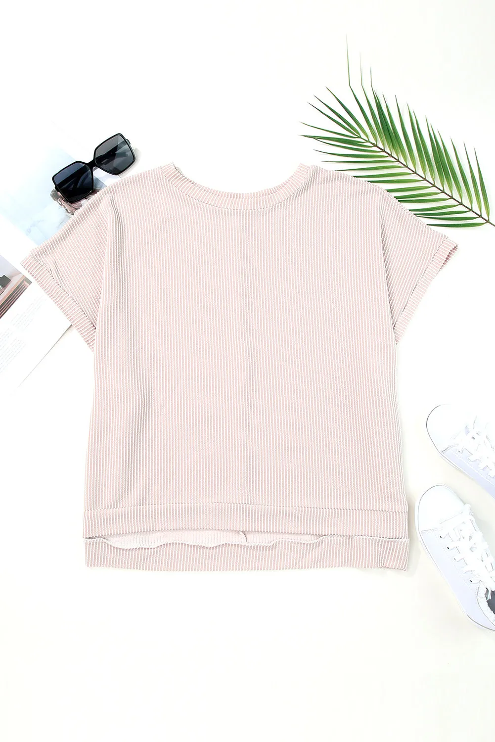 Ribbed Knit Tunic Oversized T Shirt
