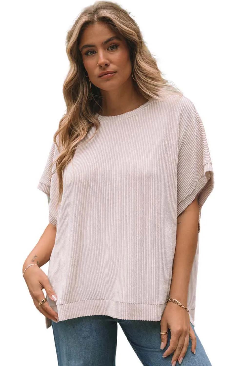 Ribbed Knit Tunic Oversized T Shirt