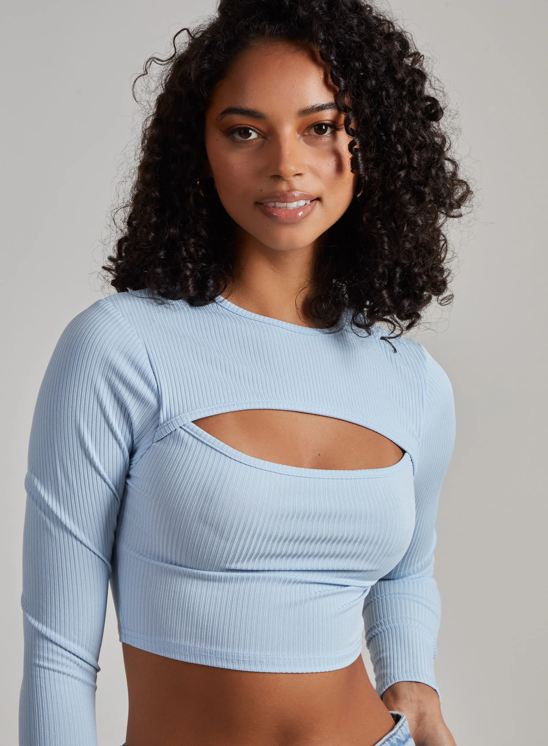 Ribbed Long Sleeve Letterbox Cropped Top