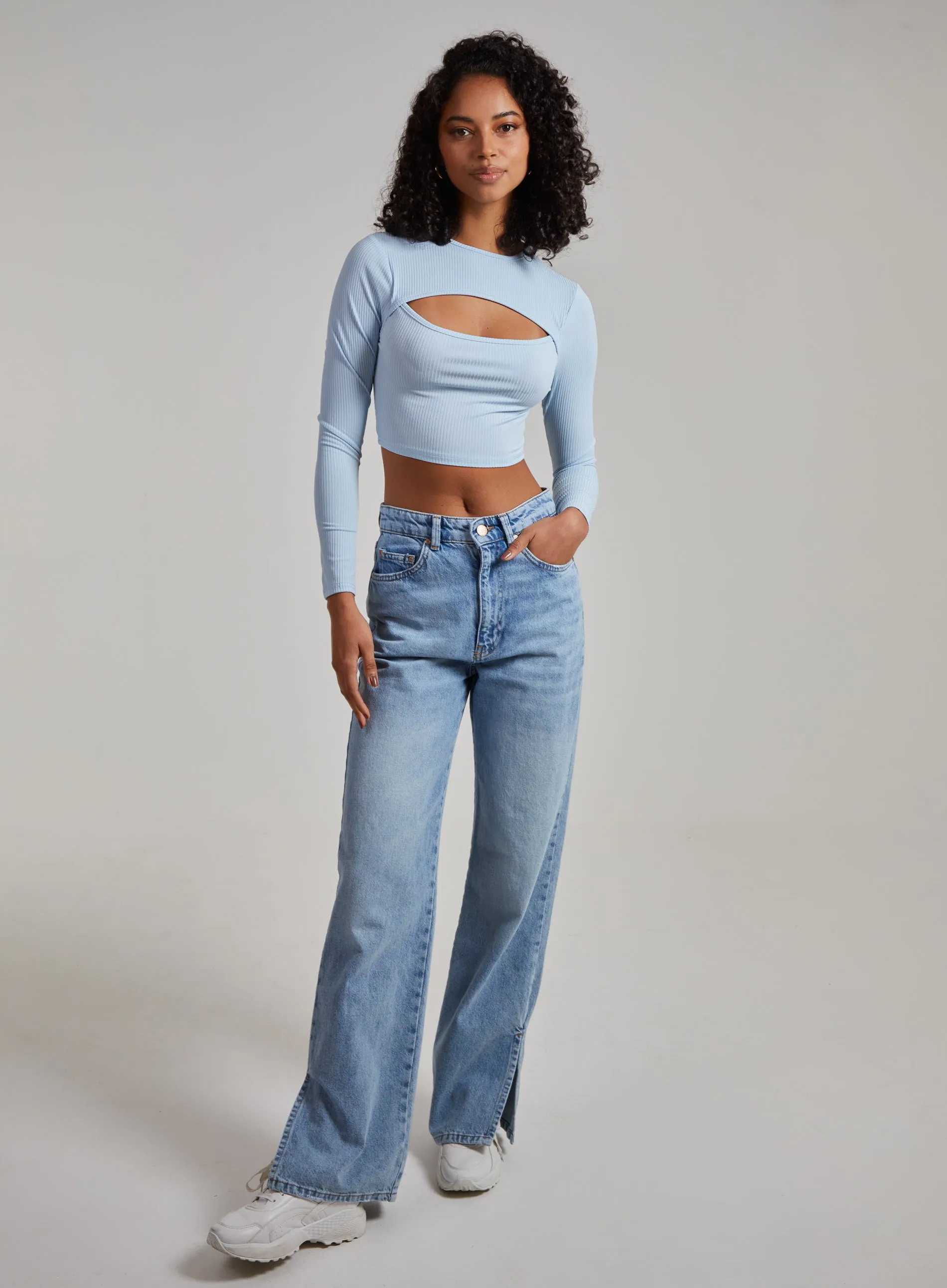 Ribbed Long Sleeve Letterbox Cropped Top