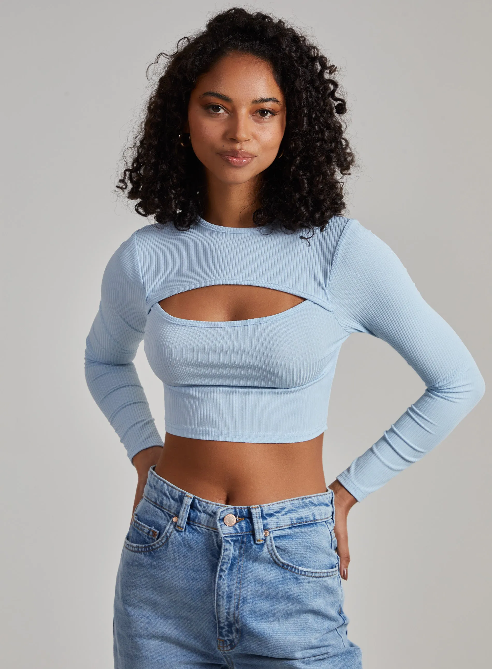 Ribbed Long Sleeve Letterbox Cropped Top