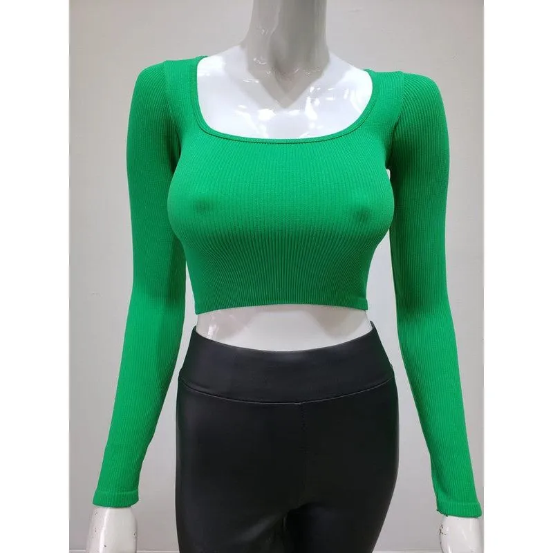 Ribbed Scoop Neck Seamless Crop Top