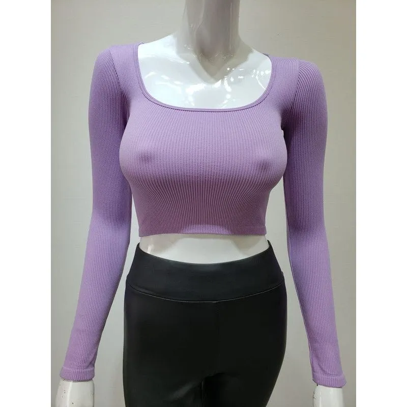 Ribbed Scoop Neck Seamless Crop Top
