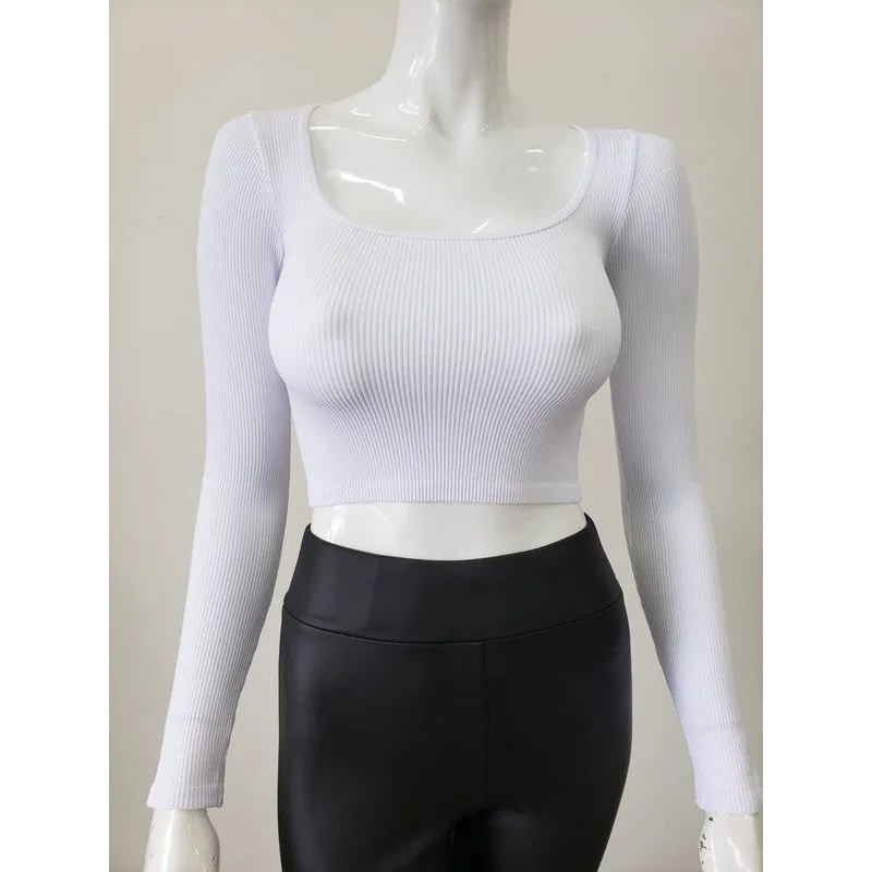 Ribbed Scoop Neck Seamless Crop Top