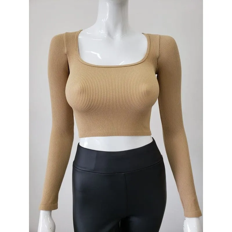 Ribbed Scoop Neck Seamless Crop Top