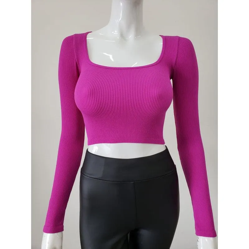 Ribbed Scoop Neck Seamless Crop Top
