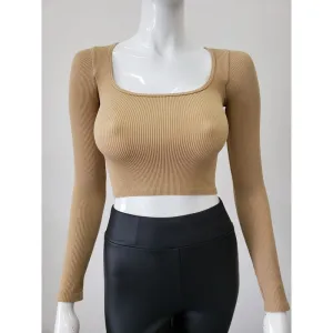 Ribbed Scoop Neck Seamless Crop Top