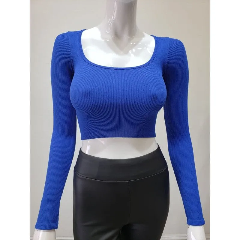 Ribbed Scoop Neck Seamless Crop Top