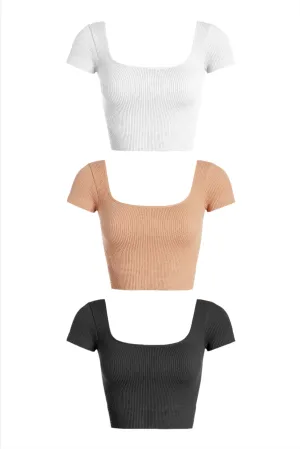 Ribbed Square Neck Crop Tee