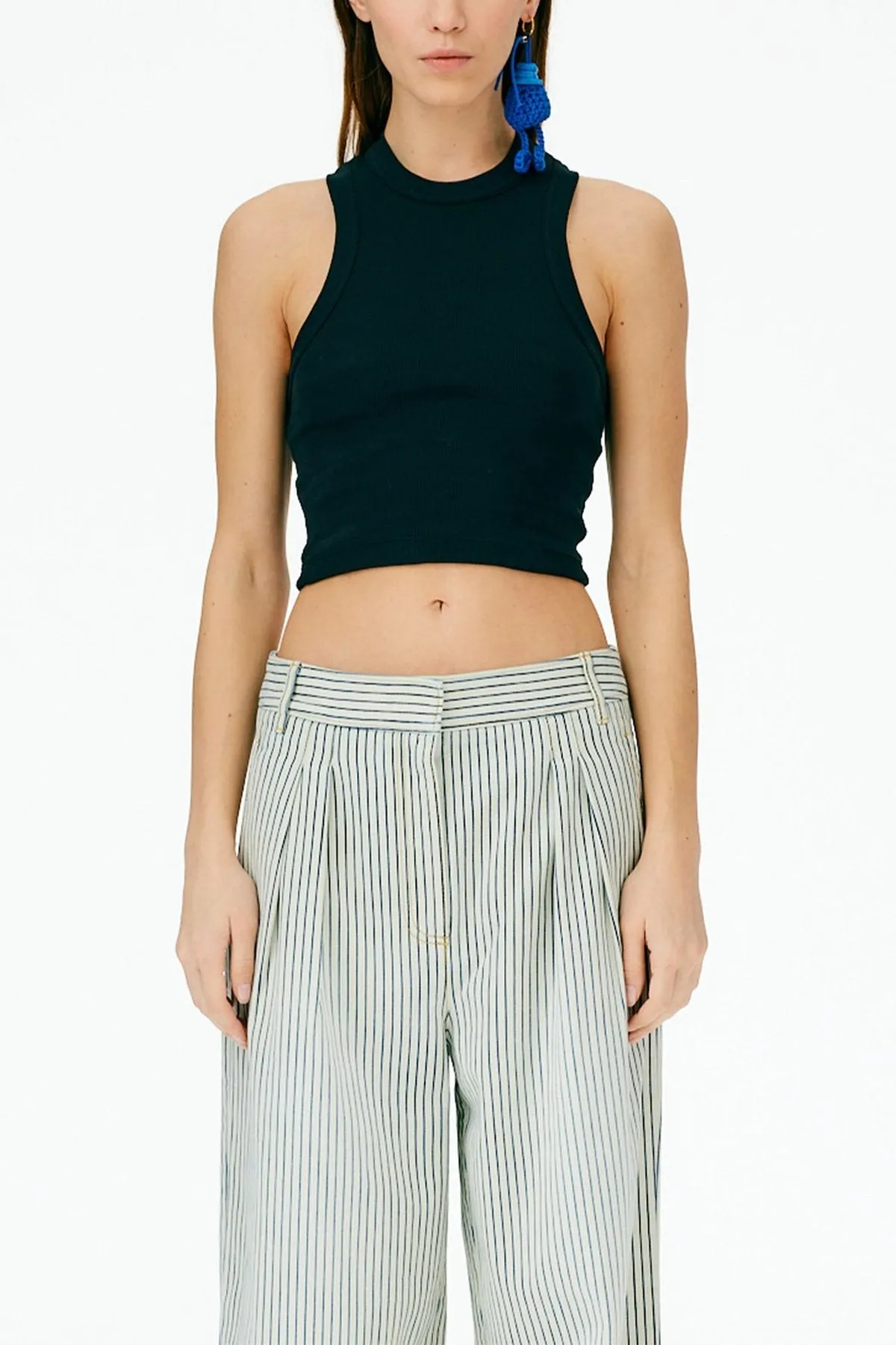 Ribbed T-Shirt Cropped Tank in Black