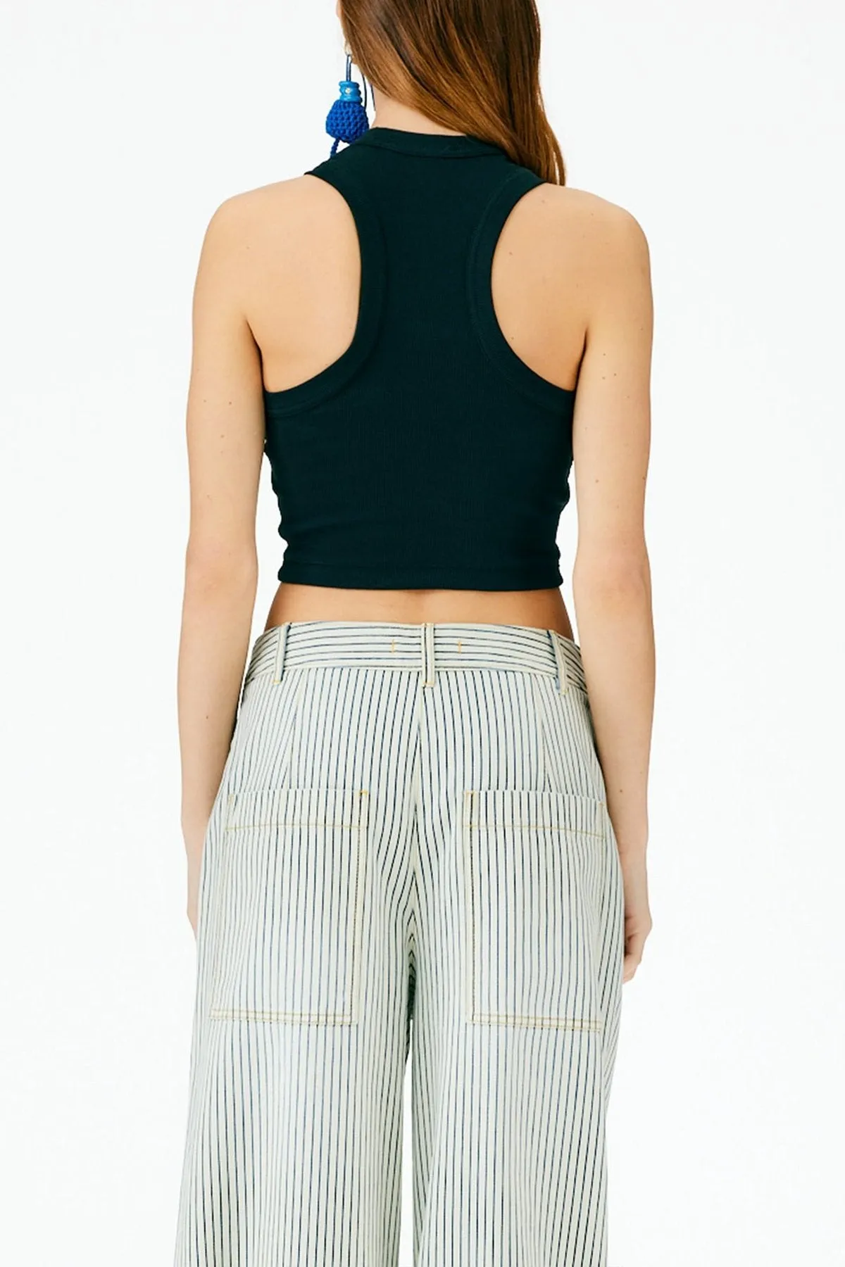 Ribbed T-Shirt Cropped Tank in Black