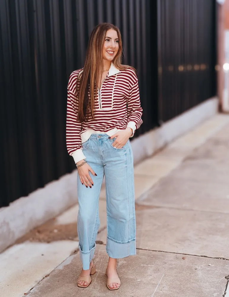 Ruby Striped 1/2 Zip Pullover T25405