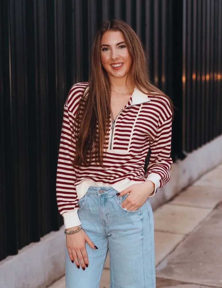 Ruby Striped 1/2 Zip Pullover T25405