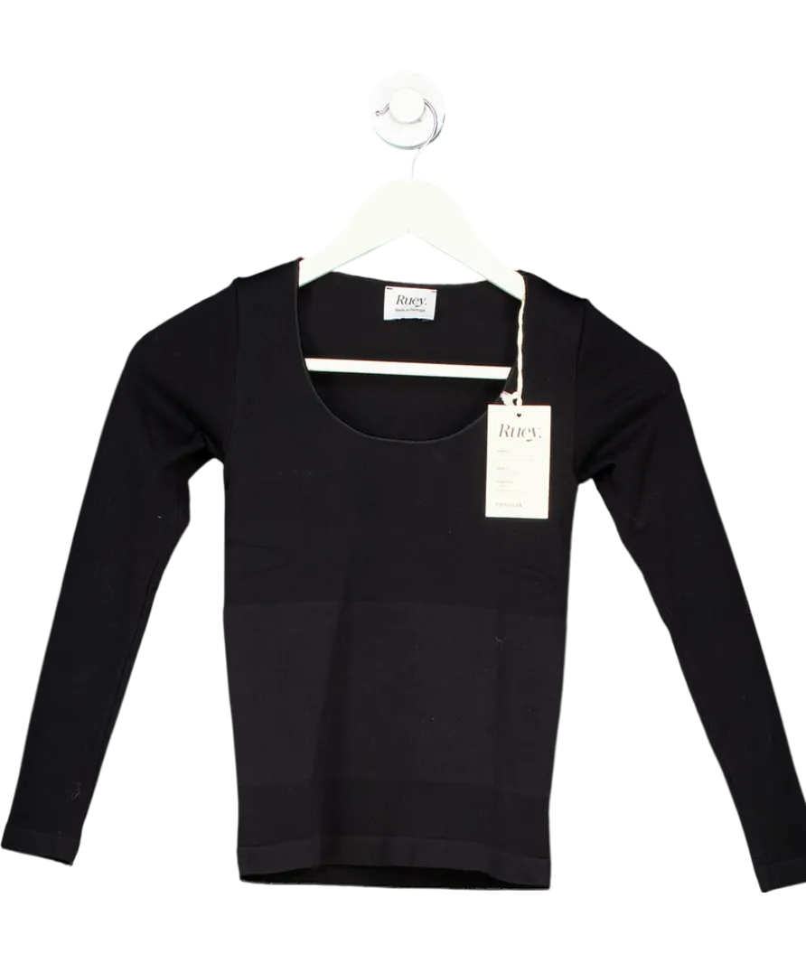 Ruey Black Long Sleeve Scoop Neck Tee UK S