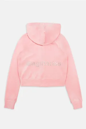 'SAGITTARIUS' JUICY PINK DIAMANTÉ VELOUR ZIP-THROUGH HOODIE
