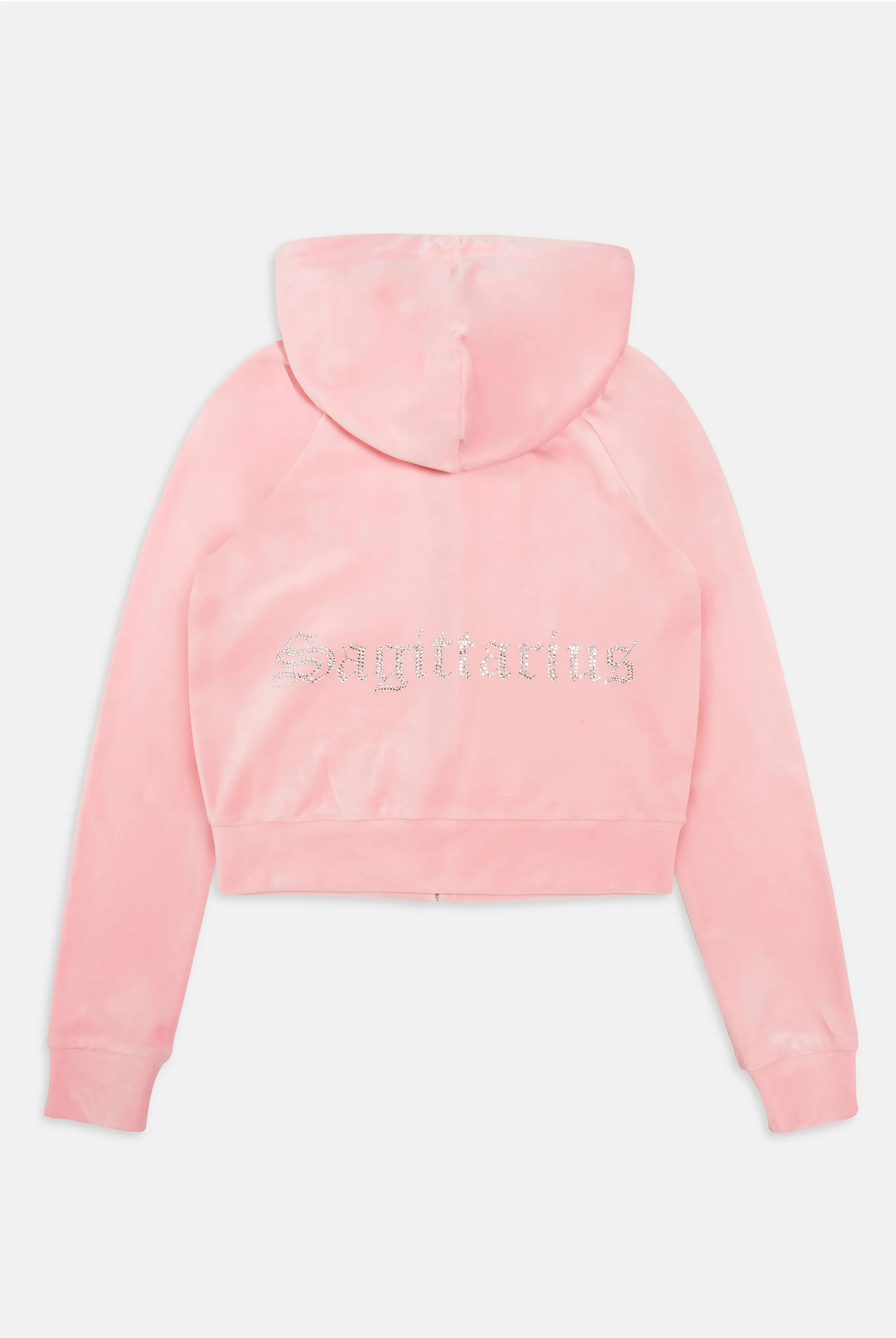 'SAGITTARIUS' JUICY PINK DIAMANTÉ VELOUR ZIP-THROUGH HOODIE