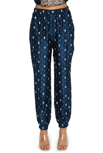 Selima Midnight Blue Colour Bandhani Silk Embroidered High Low Kurta With Jogger Pants