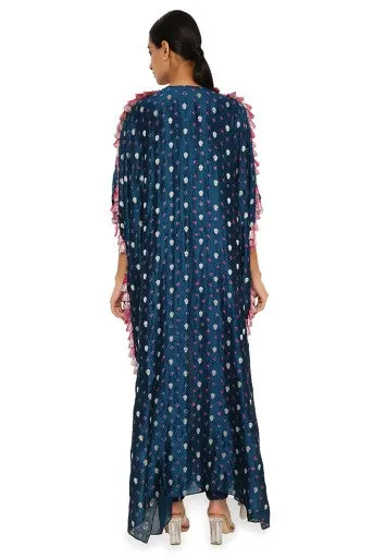 Selima Midnight Blue Colour Bandhani Silk Embroidered High Low Kurta With Jogger Pants