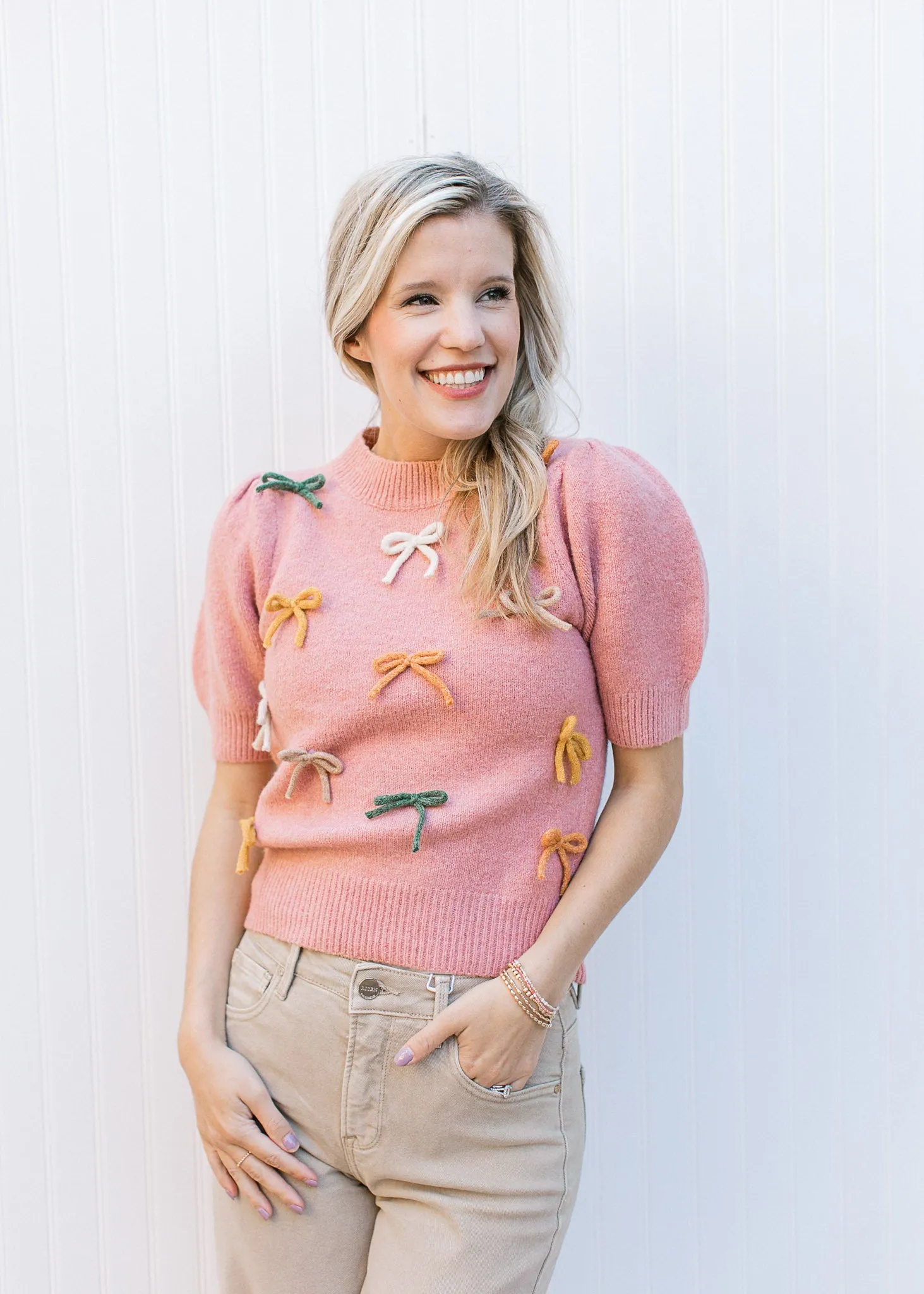Short Sleeve Bows Sweater