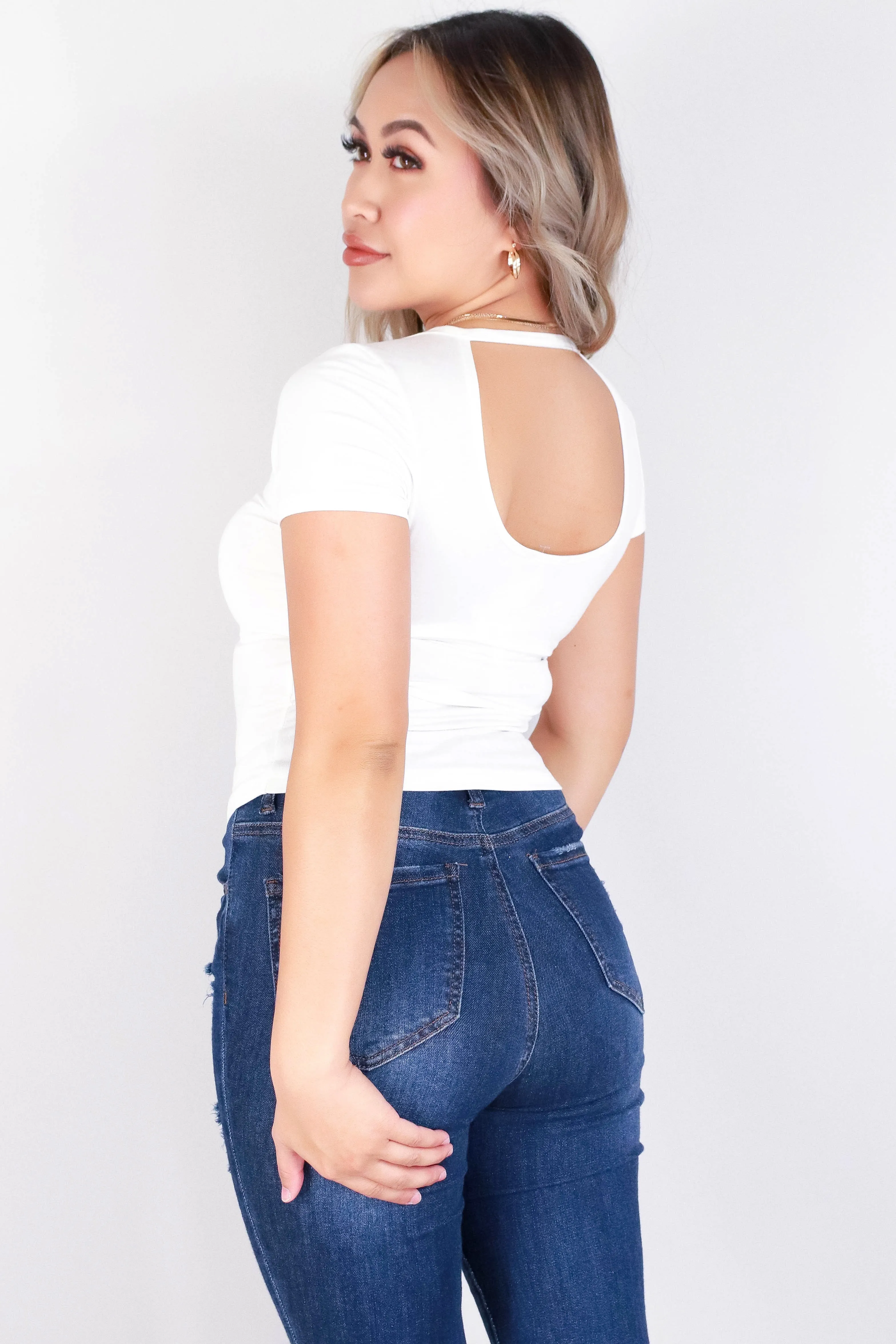 SHORT SLEEVE OPEN BACK TOP