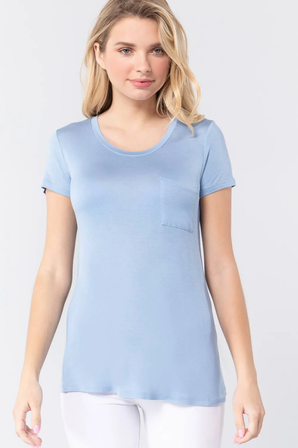 Short Sleeve Scoop Neck Top With Pocket
