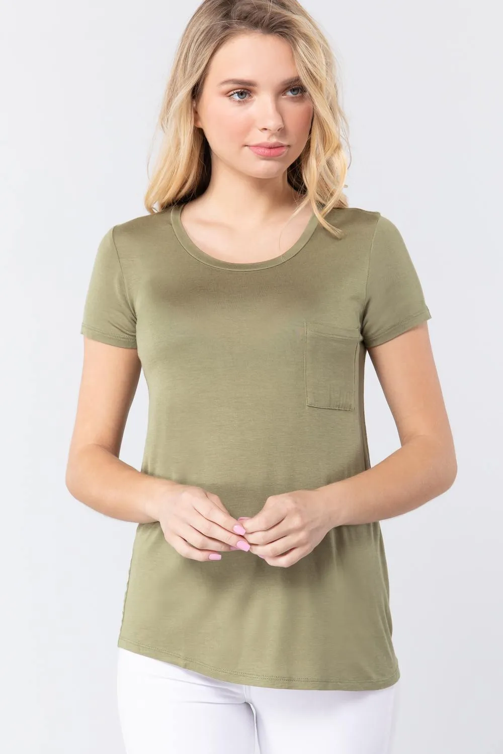 Short Sleeve Scoop Neck Top With Pocket