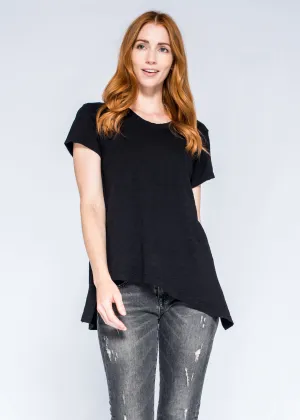 Shrunken Scoop Neck Short Sleeve Tee Double Slit Hem