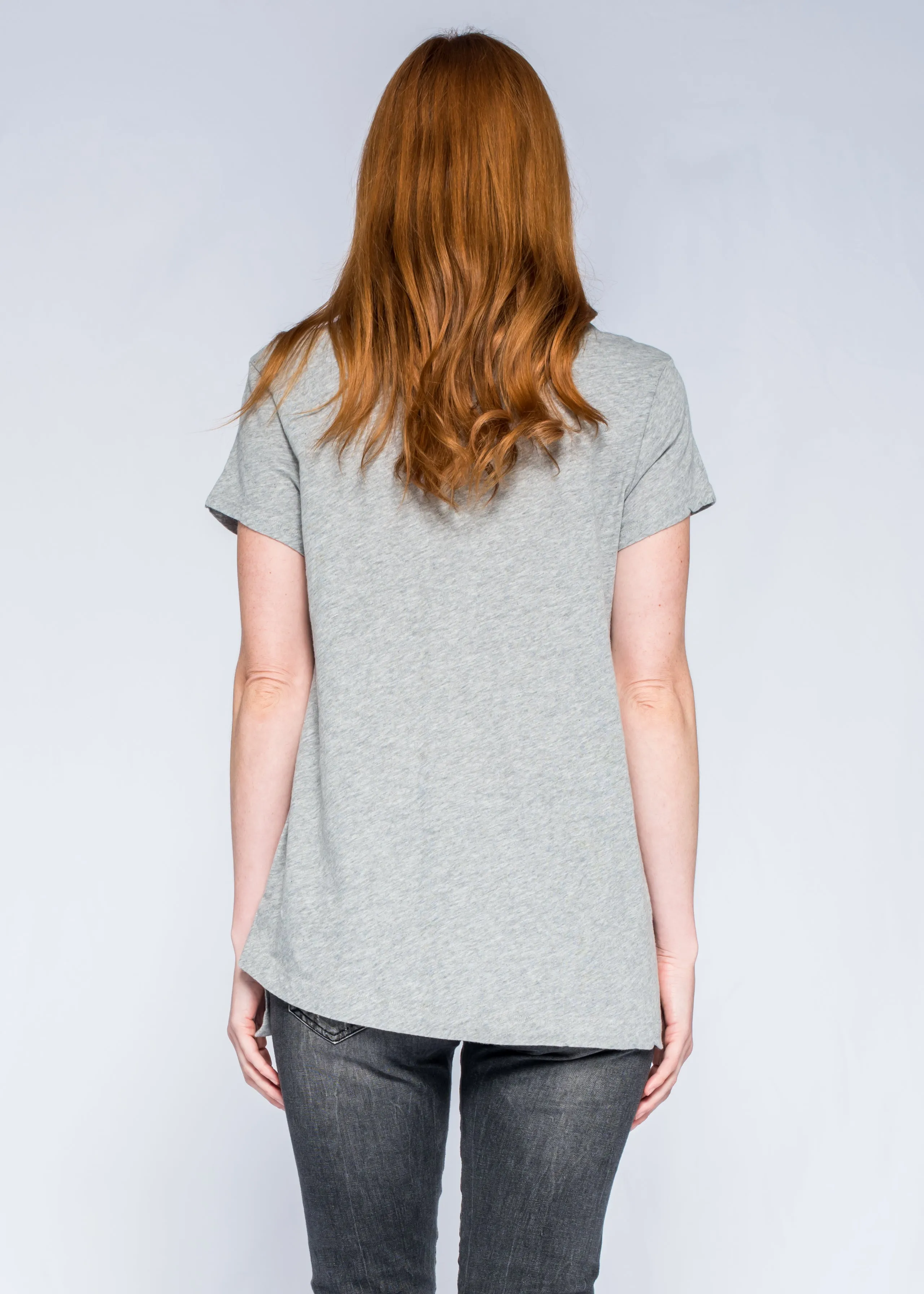 Shrunken Scoop Neck Short Sleeve Tee Double Slit Hem