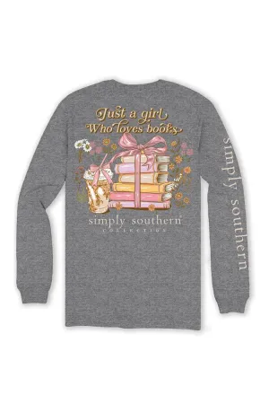 Simply Southern Plus Size Long Sleeve Books T-Shirt for Women in Charcoal Heather | EXT-LS-BOOKS-CHARCOALHTHR