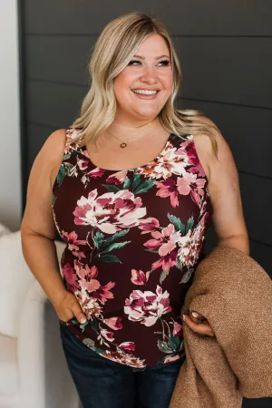 So Much To See Floral Tank Top- Deep Burgundy