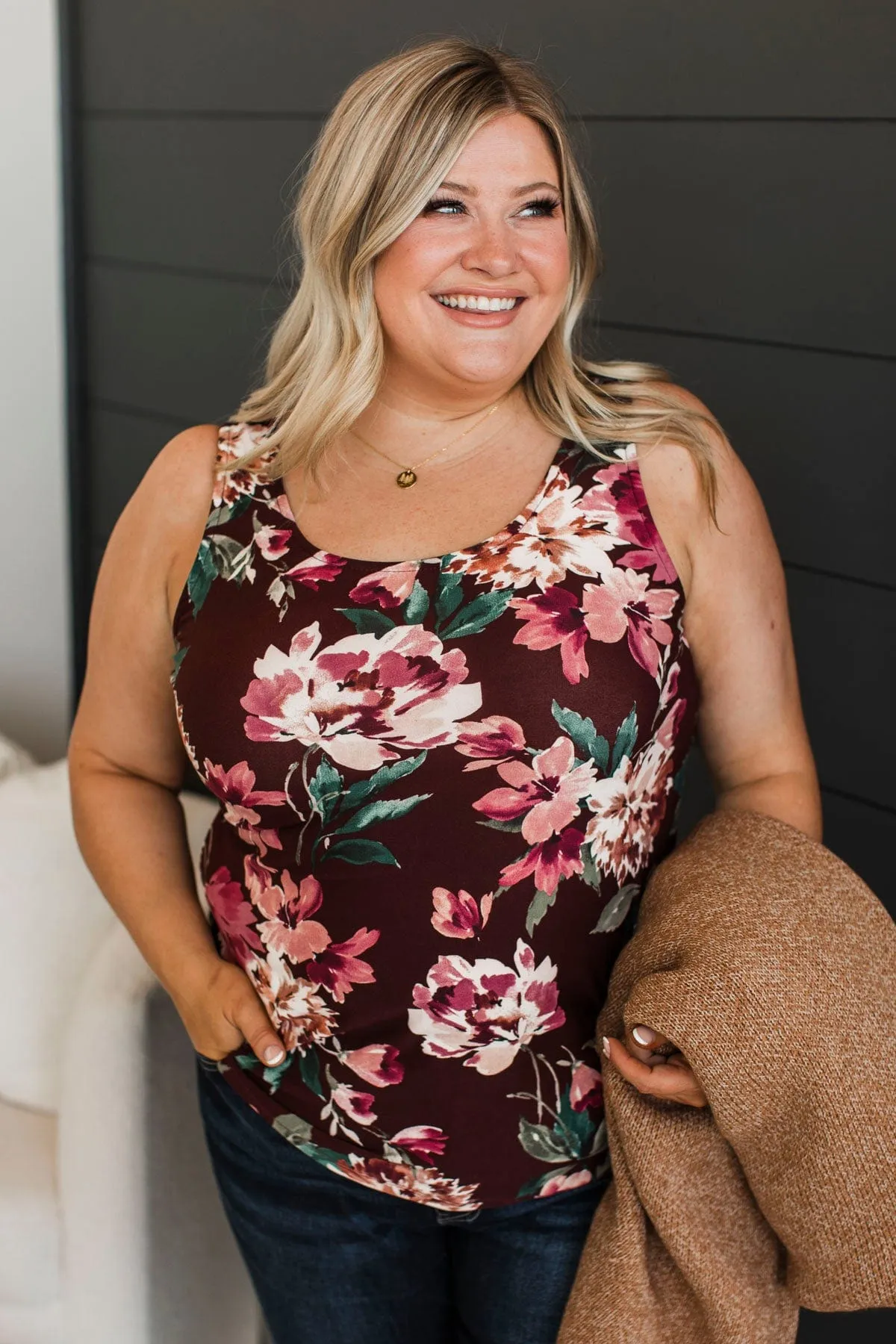 So Much To See Floral Tank Top- Deep Burgundy