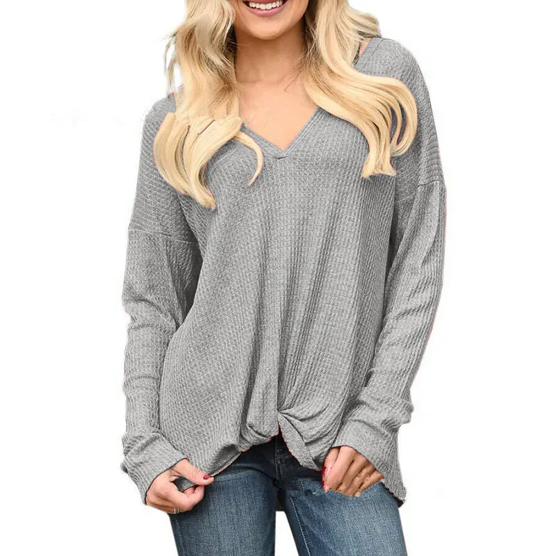Solid Color Wild V-Neck Loose T-Shirt Top