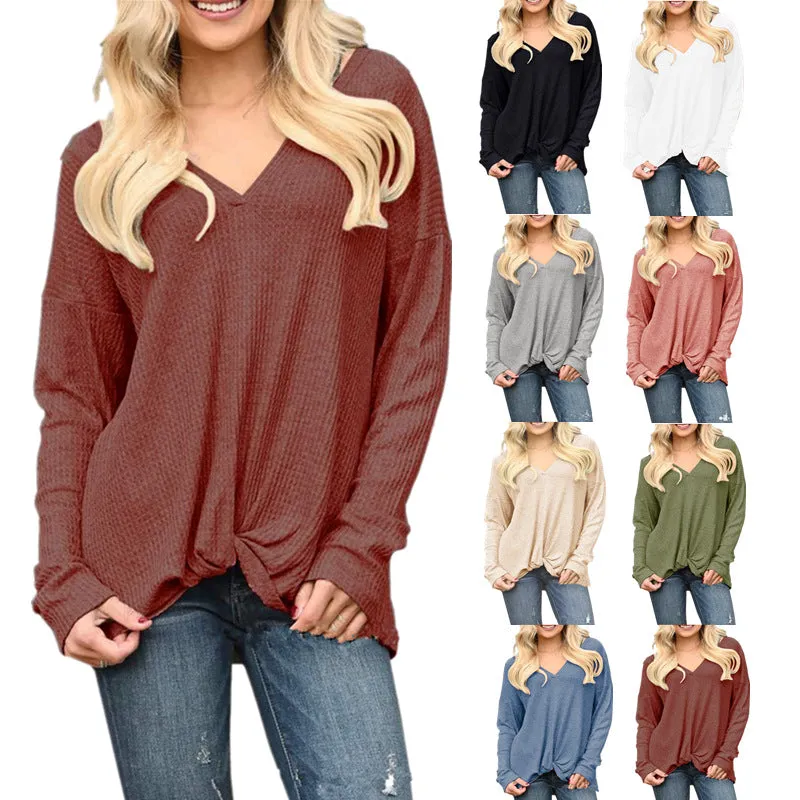 Solid Color Wild V-Neck Loose T-Shirt Top