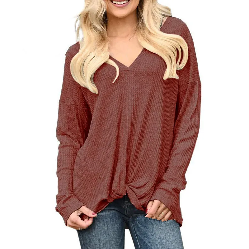 Solid Color Wild V-Neck Loose T-Shirt Top