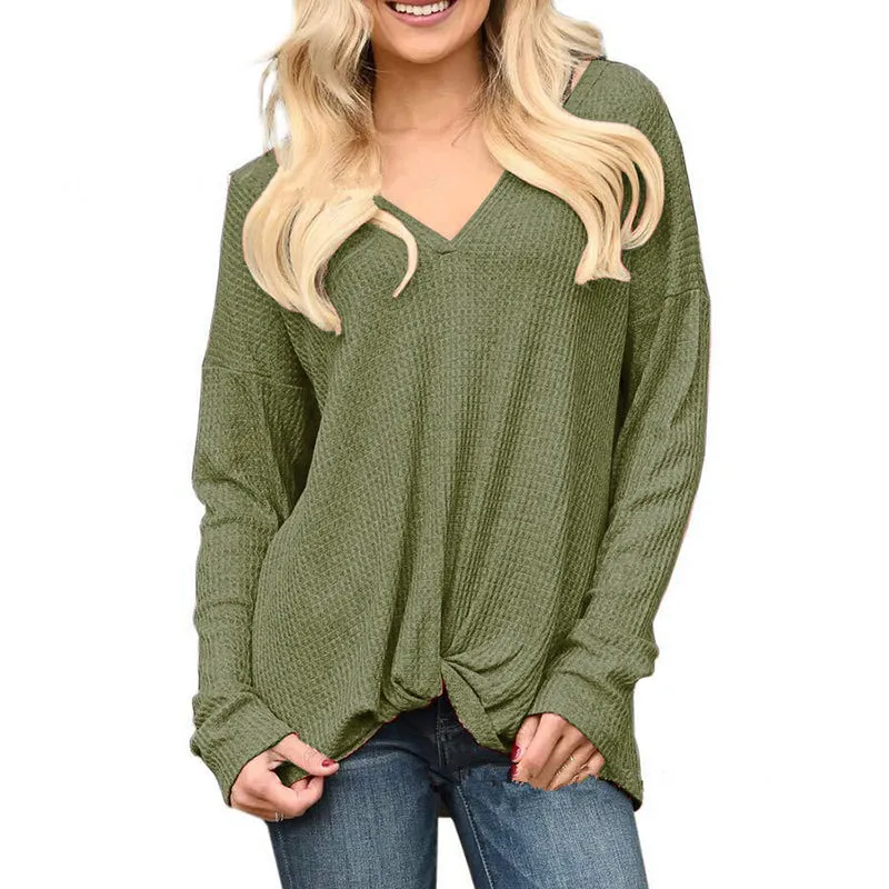 Solid Color Wild V-Neck Loose T-Shirt Top