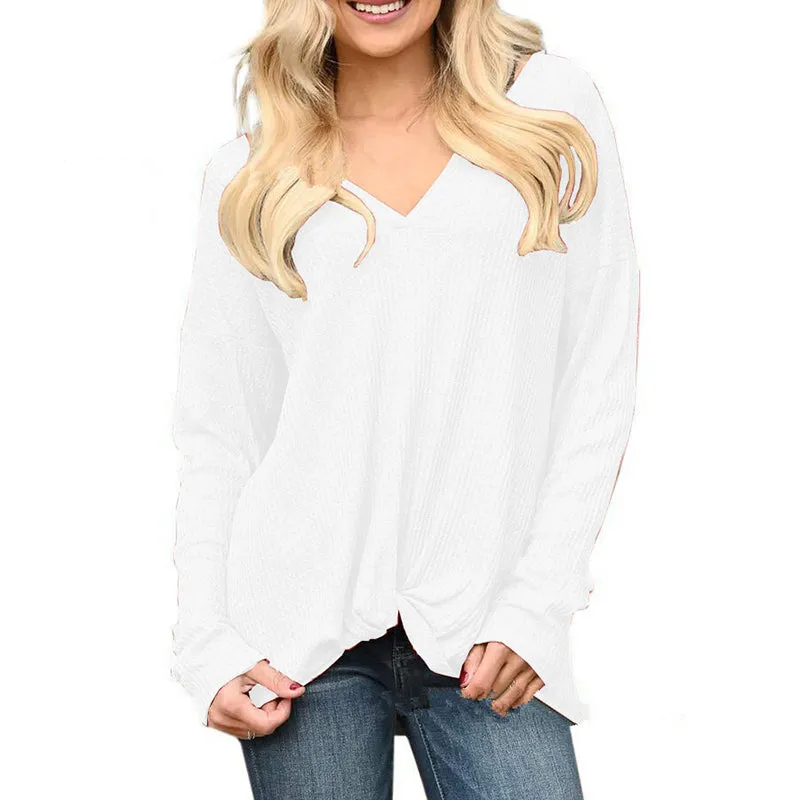 Solid Color Wild V-Neck Loose T-Shirt Top