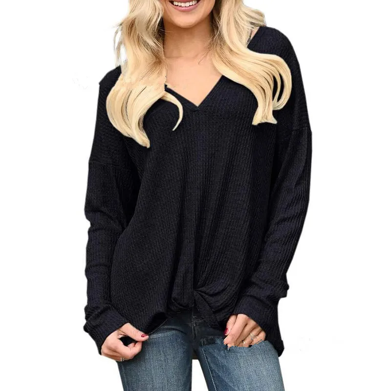 Solid Color Wild V-Neck Loose T-Shirt Top