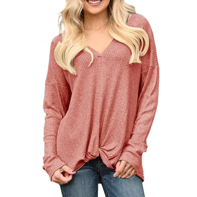 Solid Color Wild V-Neck Loose T-Shirt Top