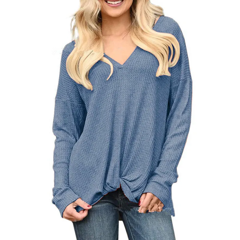 Solid Color Wild V-Neck Loose T-Shirt Top