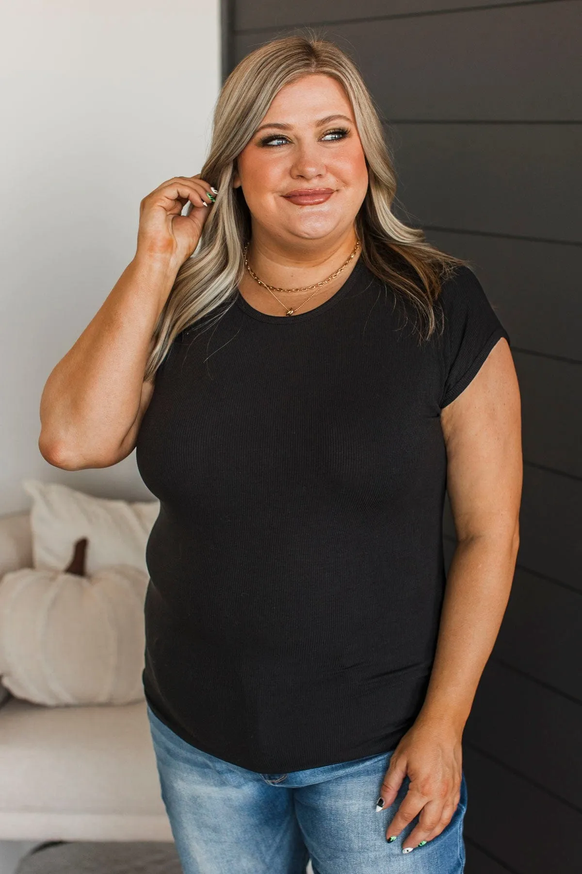Sweet Surprise Ribbed Top- Black