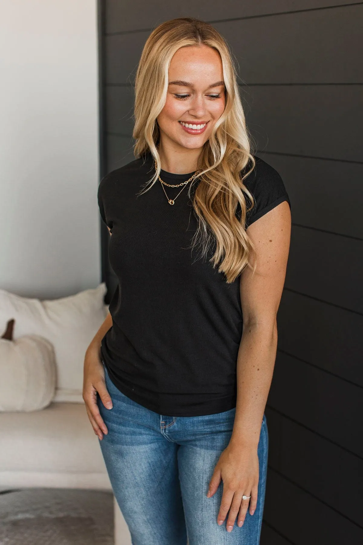 Sweet Surprise Ribbed Top- Black