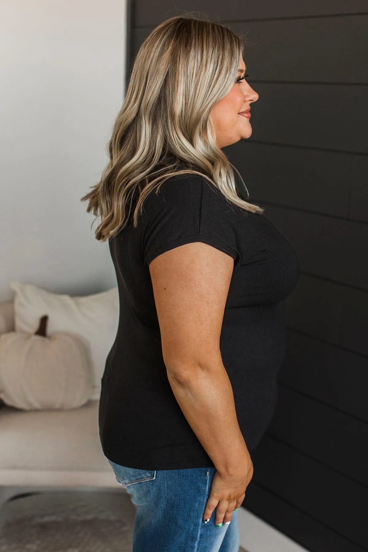 Sweet Surprise Ribbed Top- Black